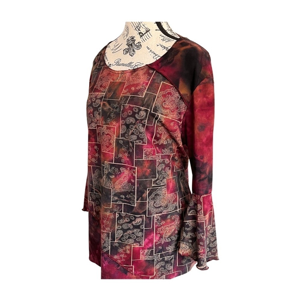Claire France 90s Mauve Paisley Bell Sleeves bohemian size Large - Picture 3 of 7